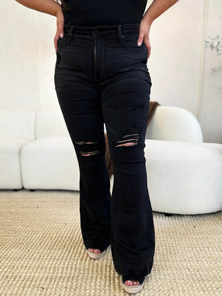 Judy Blue Full Size High Waist Distressed Flare Jeans - Just Believe Boutique