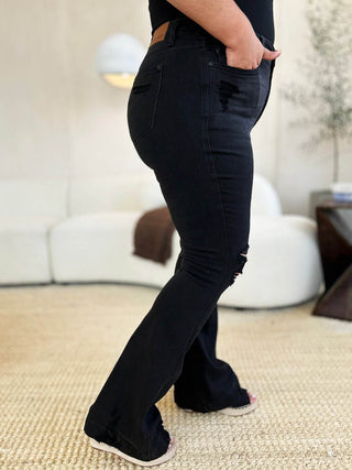 Judy Blue Full Size High Waist Distressed Flare Jeans - Just Believe Boutique
