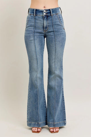Judy Blue Full Size High - Waist Flare Denim Jeans with Front Seam Detail Plus Size - Just Believe Boutique