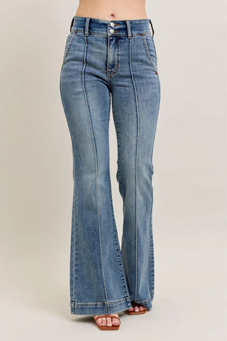 Judy Blue Full Size High - Waist Flare Denim Jeans with Front Seam Detail Plus Size - Just Believe Boutique