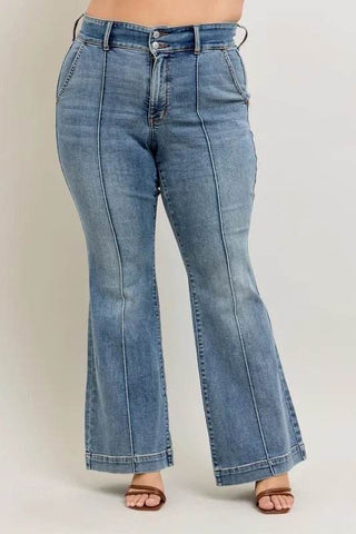 Judy Blue Full Size High-Waist Flare Denim Jeans with Front Seam Detail Plus Size - Just Believe Boutique