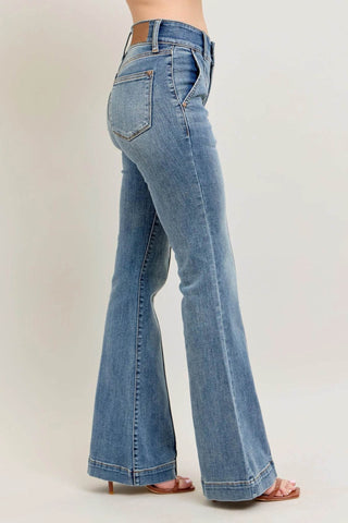 Judy Blue Full Size High-Waist Flare Denim Jeans with Front Seam Detail Plus Size - Just Believe Boutique