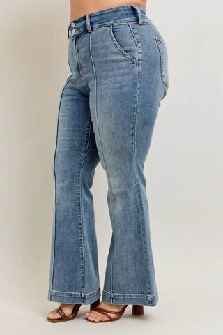Judy Blue Full Size High-Waist Flare Denim Jeans with Front Seam Detail Plus Size - Just Believe Boutique
