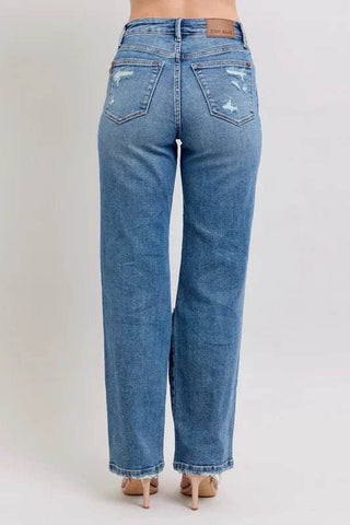 Judy Blue Full Size High Waist Heavy Destroy Straight Jeans Plus Size - Just Believe Boutique