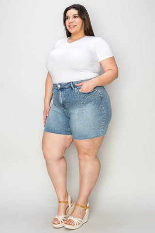 Judy Blue Full Size High Waist Raw Hem Denim Shorts - Just Believe Boutique