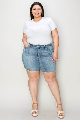 Judy Blue Full Size High Waist Raw Hem Denim Shorts - Just Believe Boutique