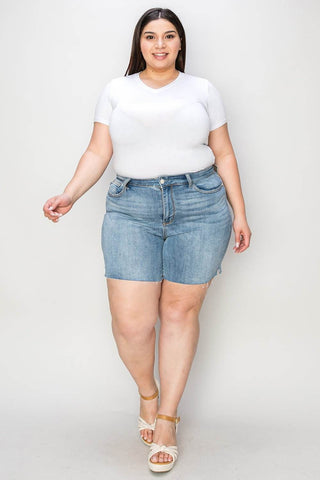 Judy Blue Full Size High Waist Raw Hem Denim Shorts - Just Believe Boutique