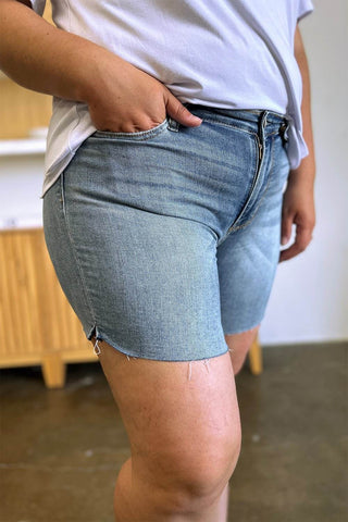 Judy Blue Full Size High Waist Raw Hem Denim Shorts - Just Believe Boutique