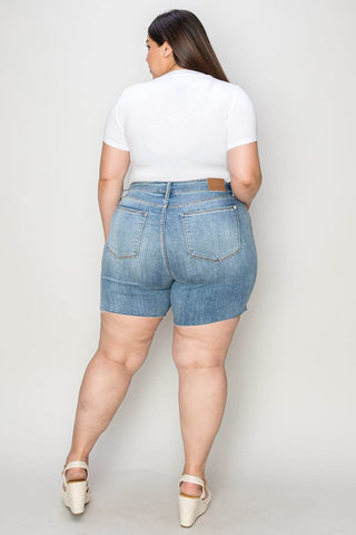 Judy Blue Full Size High Waist Raw Hem Denim Shorts - Just Believe Boutique