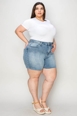 Judy Blue Full Size High Waist Raw Hem Denim Shorts - Just Believe Boutique