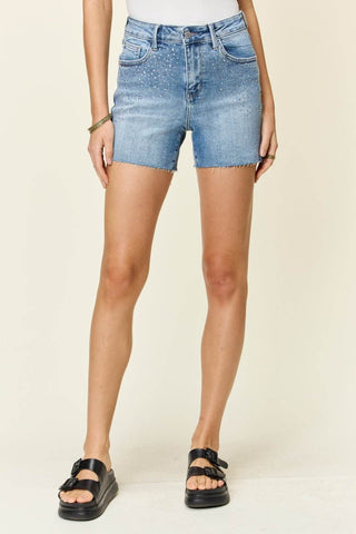 Judy Blue Full Size High Waist Rhinestone Decor Denim Shorts - Just Believe Boutique