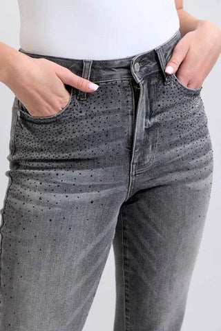 Judy Blue Full Size High Waist Rhinestone Straight Jeans Plus Size - Just Believe Boutique