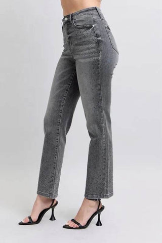 Judy Blue Full Size High Waist Rhinestone Straight Jeans Plus Size - Just Believe Boutique