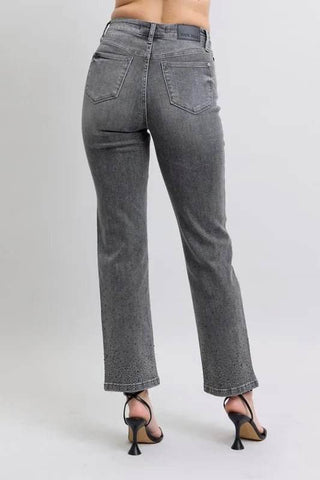 Judy Blue Full Size High Waist Rhinestone Straight Jeans Plus Size - Just Believe Boutique