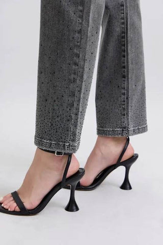 Judy Blue Full Size High Waist Rhinestone Straight Jeans Plus Size - Just Believe Boutique