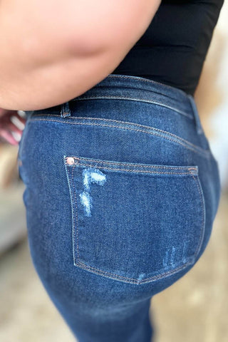 Judy Blue Full Size High Waist Rigid Magic Heavy Destroy Straight Jeans - Just Believe Boutique