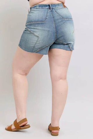 Judy Blue Full Size High Waist Star Seam Detail Denim Shorts Plus Size - Just Believe Boutique