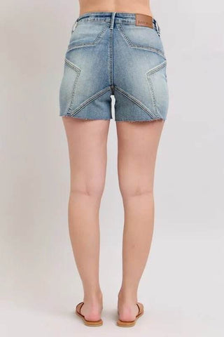 Judy Blue Full Size High Waist Star Seam Detail Denim Shorts Plus Size - Just Believe Boutique
