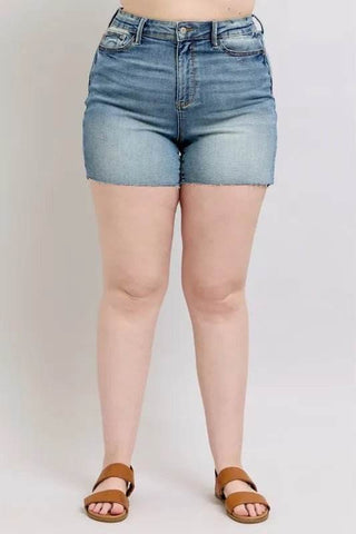 Judy Blue Full Size High Waist Star Seam Detail Denim Shorts Plus Size - Just Believe Boutique