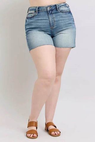 Judy Blue Full Size High Waist Star Seam Detail Denim Shorts Plus Size - Just Believe Boutique