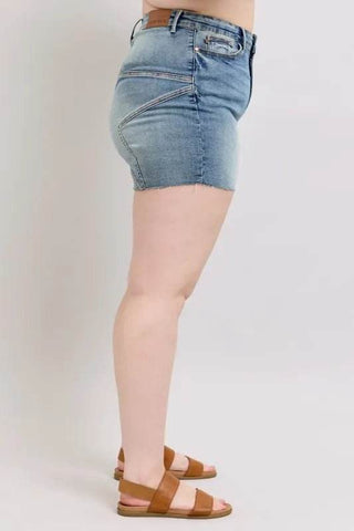 Judy Blue Full Size High Waist Star Seam Detail Denim Shorts Plus Size - Just Believe Boutique