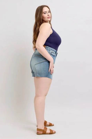 Judy Blue Full Size High Waist Star Seam Detail Denim Shorts Plus Size - Just Believe Boutique