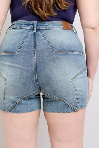 Judy Blue Full Size High Waist Star Seam Detail Denim Shorts Plus Size - Just Believe Boutique