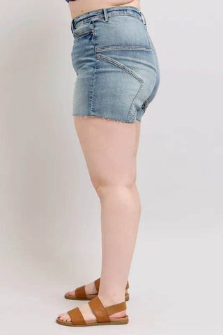 Judy Blue Full Size High Waist Star Seam Detail Denim Shorts Plus Size - Just Believe Boutique