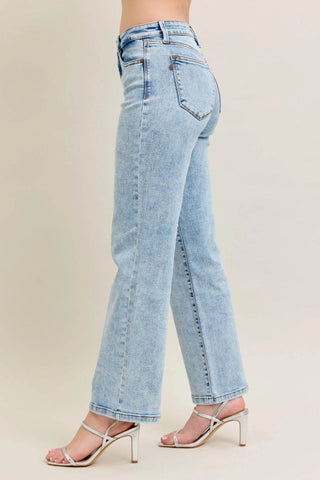 Judy Blue Full Size High Waist Stone Wash Straight Jeans Plus Size - Just Believe Boutique