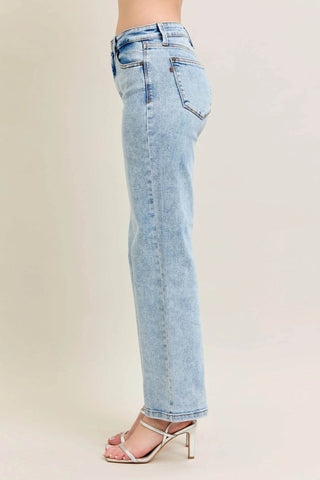 Judy Blue Full Size High Waist Stone Wash Straight Jeans Plus Size - Just Believe Boutique