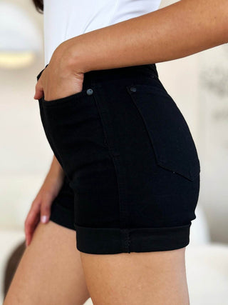Judy Blue Full Size High Waist Tummy Control Cuffed Denim Shorts - Just Believe Boutique