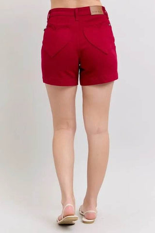 Judy Blue Full Size High Waist Tummy Control Garment Dyed Heart Shaped Denim Shorts Plus Size - Just Believe Boutique