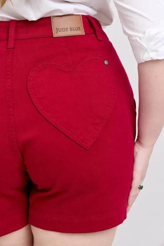 Judy Blue Full Size High Waist Tummy Control Garment Dyed Heart Shaped Denim Shorts Plus Size - Just Believe Boutique