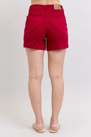 Judy Blue Full Size High Waist Tummy Control Garment Dyed Heart Shaped Denim Shorts Plus Size - Just Believe Boutique