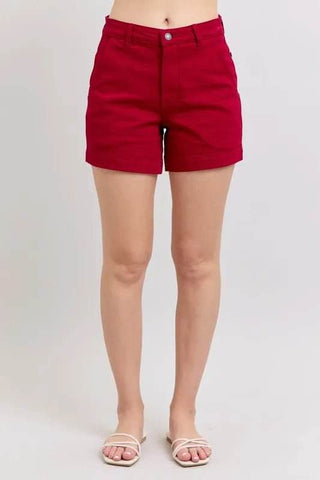 Judy Blue Full Size High Waist Tummy Control Garment Dyed Heart Shaped Denim Shorts Plus Size - Just Believe Boutique