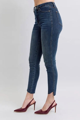 Judy Blue Full Size High Waist Tummy Control Step Hem Skinny Jeans Plus Size - Just Believe Boutique