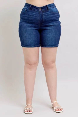 Judy Blue Full Size High Waist V - Front Bermuda Plus Size - Just Believe Boutique