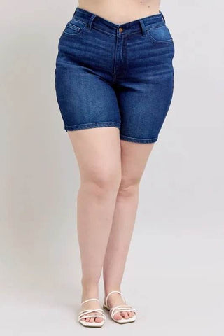 Judy Blue Full Size High Waist V - Front Bermuda Plus Size - Just Believe Boutique