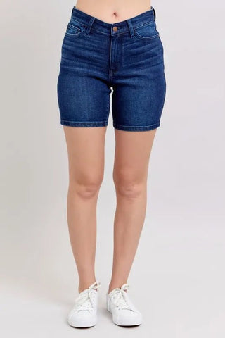 Judy Blue Full Size High Waist V - Front Bermuda Plus Size - Just Believe Boutique