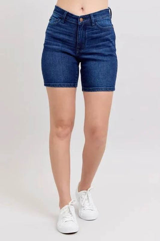 Judy Blue Full Size High Waist V - Front Bermuda Plus Size - Just Believe Boutique