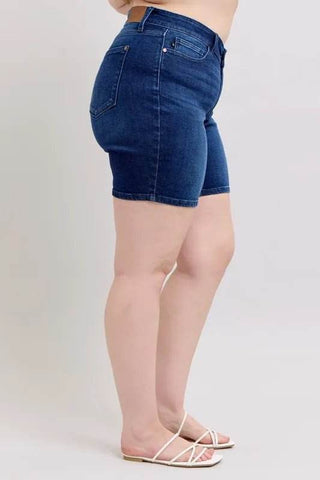 Judy Blue Full Size High Waist V - Front Bermuda Plus Size - Just Believe Boutique