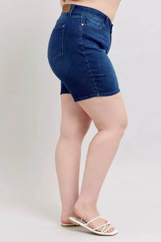 Judy Blue Full Size High Waist V - Front Bermuda Plus Size - Just Believe Boutique
