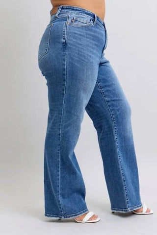 Judy Blue Full Size High Waist V-Front Vintage Wash Straight Jeans Plus Size - Just Believe Boutique