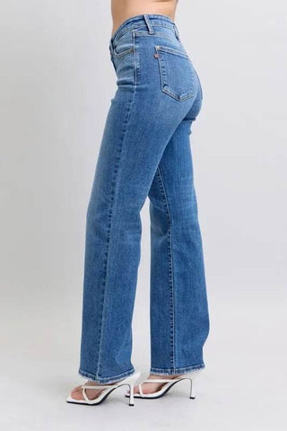 Judy Blue Full Size High Waist V-Front Vintage Wash Straight Jeans Plus Size - Just Believe Boutique