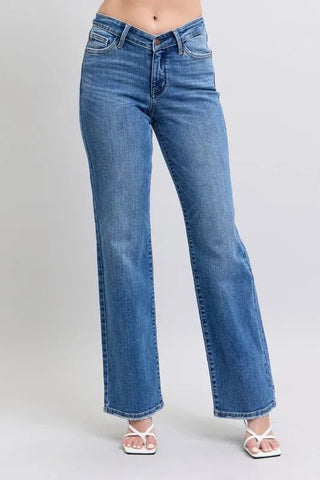 Judy Blue Full Size High Waist V - Front Vintage Wash Straight Jeans Plus Size - Just Believe Boutique
