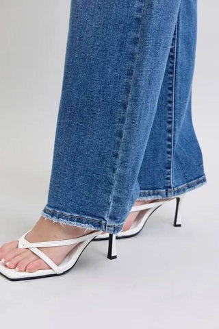 Judy Blue Full Size High Waist V-Front Vintage Wash Straight Jeans Plus Size - Just Believe Boutique