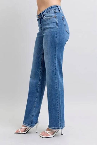 Judy Blue Full Size High Waist V-Front Vintage Wash Straight Jeans Plus Size - Just Believe Boutique