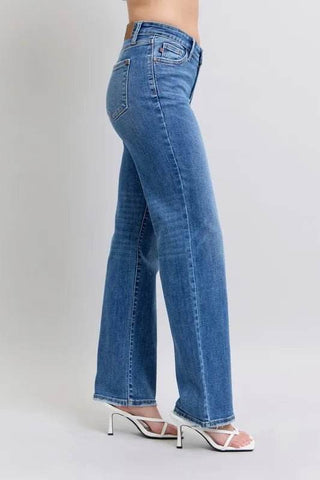 Judy Blue Full Size High Waist V-Front Vintage Wash Straight Jeans Plus Size - Just Believe Boutique