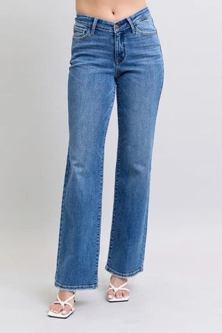 Judy Blue Full Size High Waist V - Front Vintage Wash Straight Jeans Plus Size - Just Believe Boutique