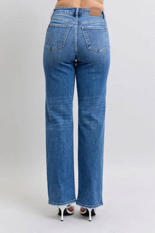 Judy Blue Full Size High Waist V-Front Vintage Wash Straight Jeans Plus Size - Just Believe Boutique